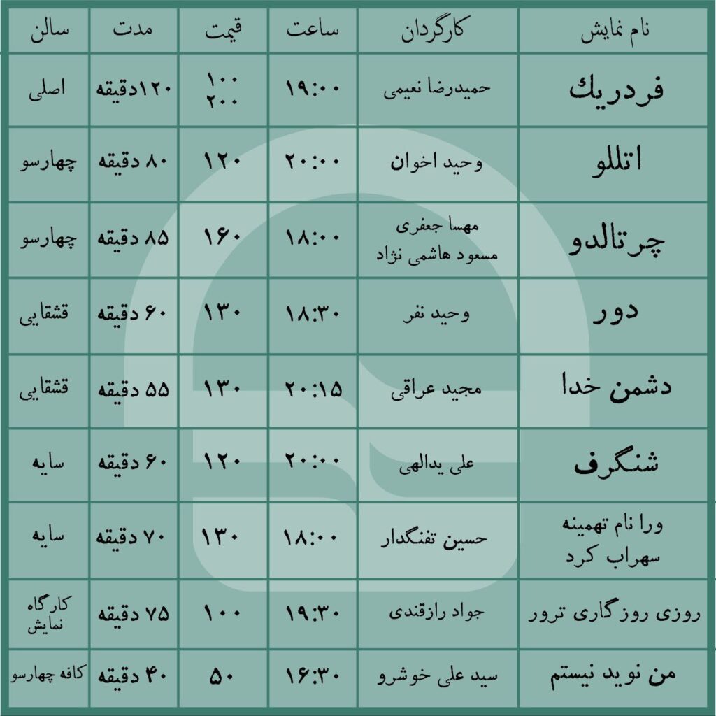 تئاتر شهر در آذرماه ۱۴۰۲